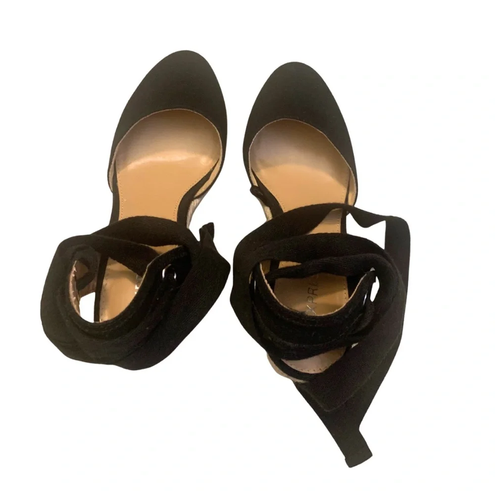 Express Black Canvas Closed Toe Wedge Espadrilles Heels 6 Platform Sandal Vacay